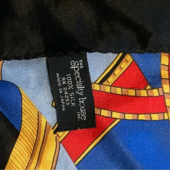 VTG Speciality House Silk Square Scarf Black  Nautical Equestrian 25in Preppy - Picture 5 of 5